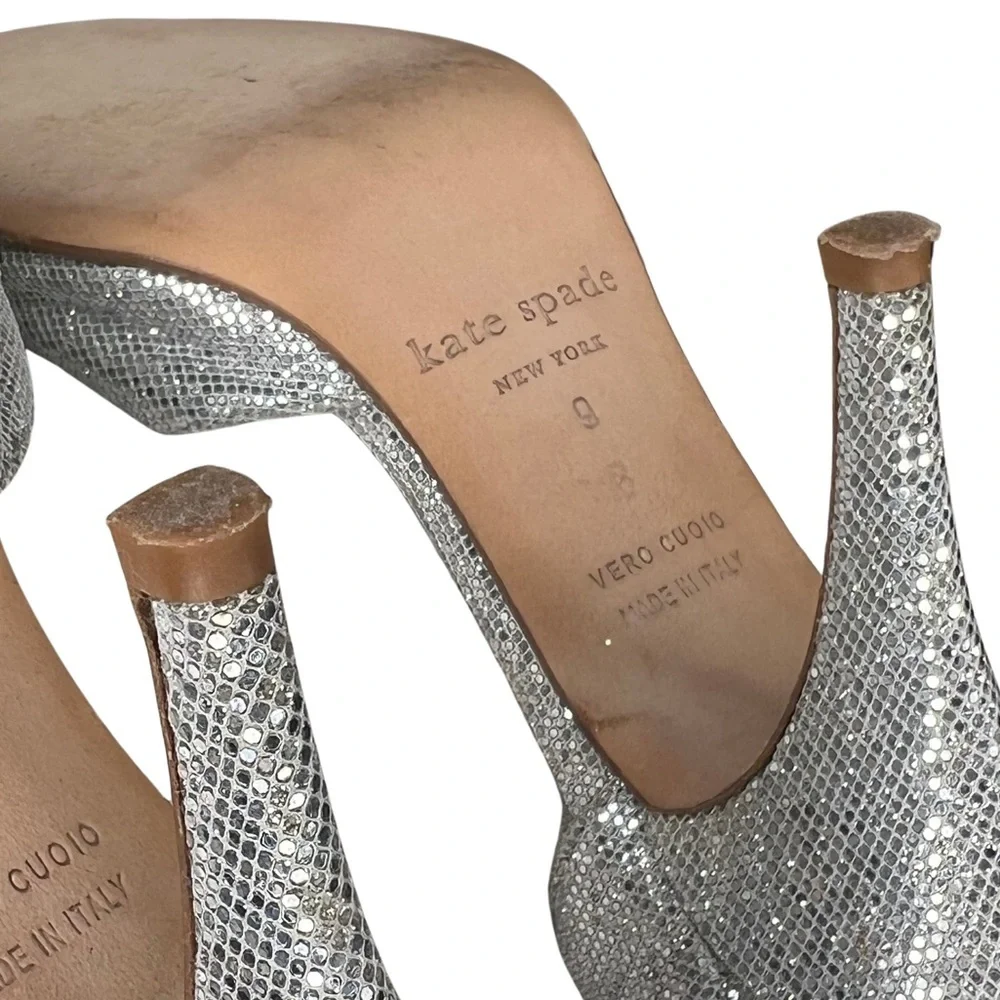 kate spade Heels Glitter Sage D’Orsay Peep Toe Pumps Sparkly Silver Starlight 9